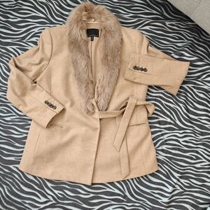 Banana Republic Tan Blazer with Faux Fur Collar